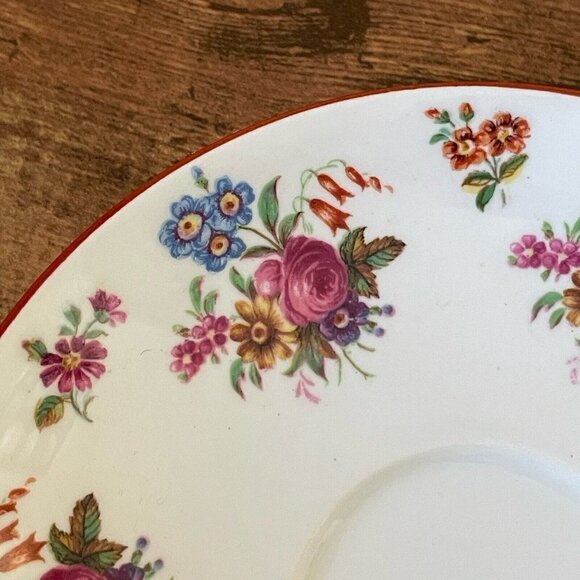 Vintage Grosvenor Bone China Teacup & Saucer Jackson & Gosling White Red Floral - Picture 6 of 14